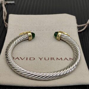 Gold Plated Sterling Silver Green Diamond Bracelet 7mm